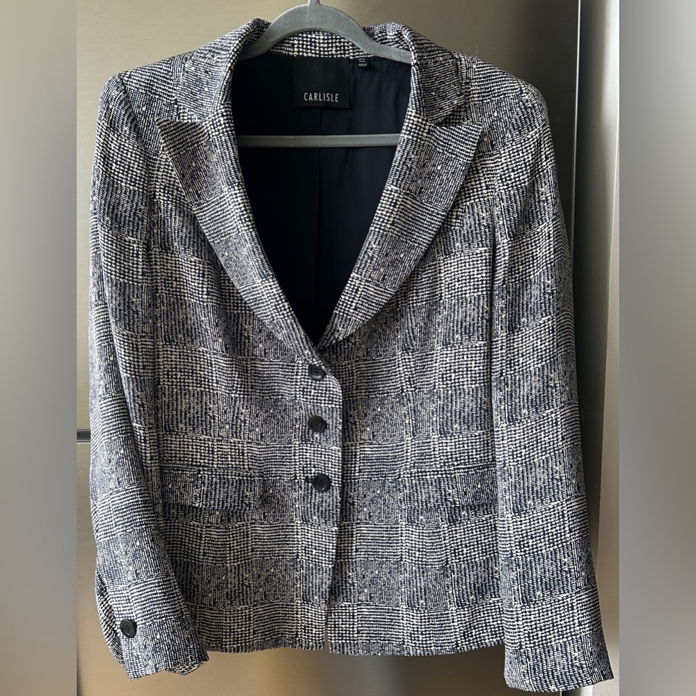 Carlisle 100% Silk Blazer Jacket Blue Textured Pattern Size 14